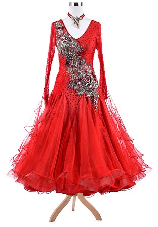 Flamboyant Floral Embriodery Ballroom Competition Dress A5301