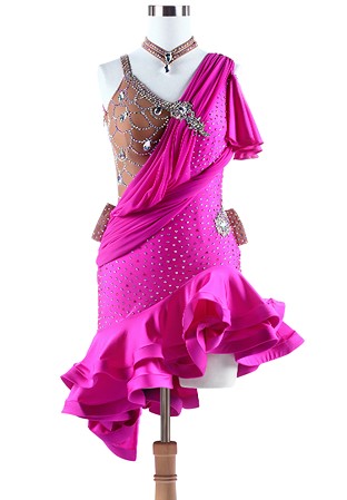 Flattering Flowery Edge Ruffled Latin Rhythm Dance Gown L5286