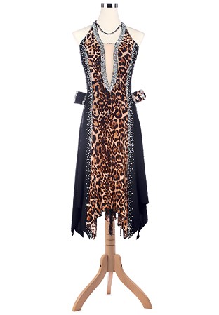 Flattering Leopard Plunging Halter Neck Latin Rhythm Dress VN-L5213