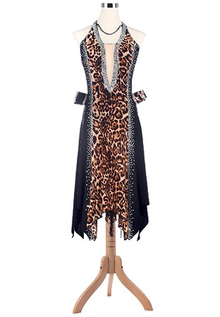 Flattering Leopard Plunging Halter Neck Latin Rhythm Dress L5213