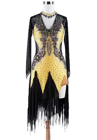 Floral Applique Handkercief Hem Fringed Latin Rhythm Dress VN-L5245