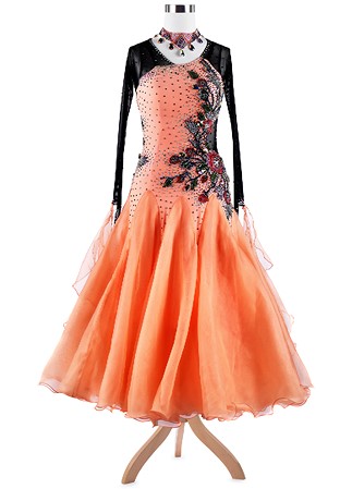 Floral Edge Embroidered Ballroom Dance Competition Dress VN-A5275