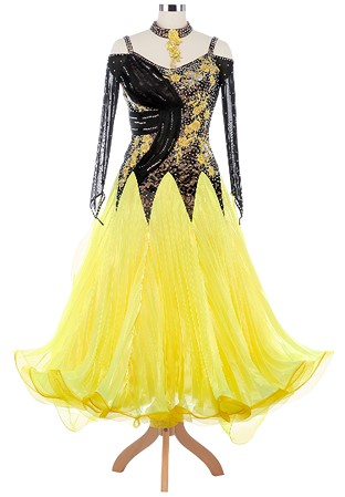 Floral Embroidery Colorblock Ballroom Dance Competition Dress VN-A5212
