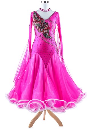 Floral Embroidery Edge Fluffy Ballroom Competition Dress VN-A5324