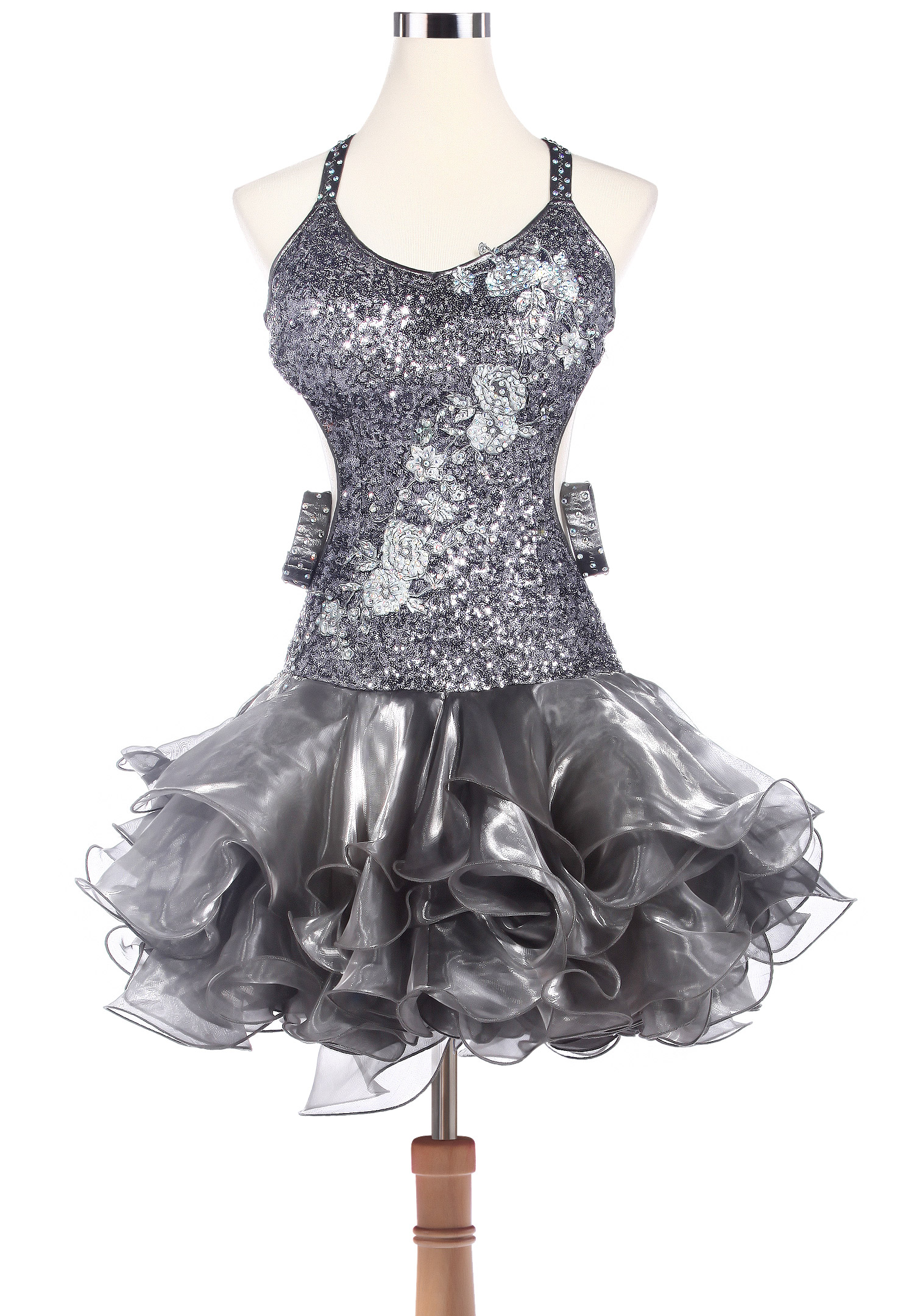 Floral Saprkle Sequin Backless Latin Rhythm Competition Dress VN-L5215