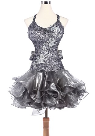 Floral Saprkle Sequin Backless Latin Rhythm Competition Dress L5215