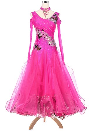 Flutter Butterfly Floral Boder Ballroom Competition Dress VN-A5125