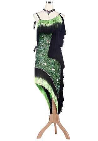 Fringe Edge Cascading Frill Floral Lace Latin Rhythm Dress L5216