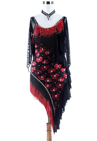 Fringed Floral Latin Dance Dress L5287