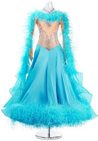 Furry Crystallized Ballroom Statement Gown MQ-B151