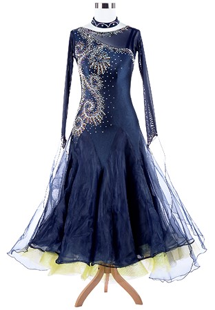 Gleaming Peacock Tail Motif Ballroom Competition Dress A5316