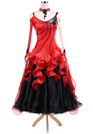 Gleamy Swirling Frills Colorblock Ballroom Competition Dress VN-A5247