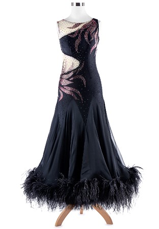 Gorgeous Feather-Edge Swirling Sparkle Ballroom Dress A5276