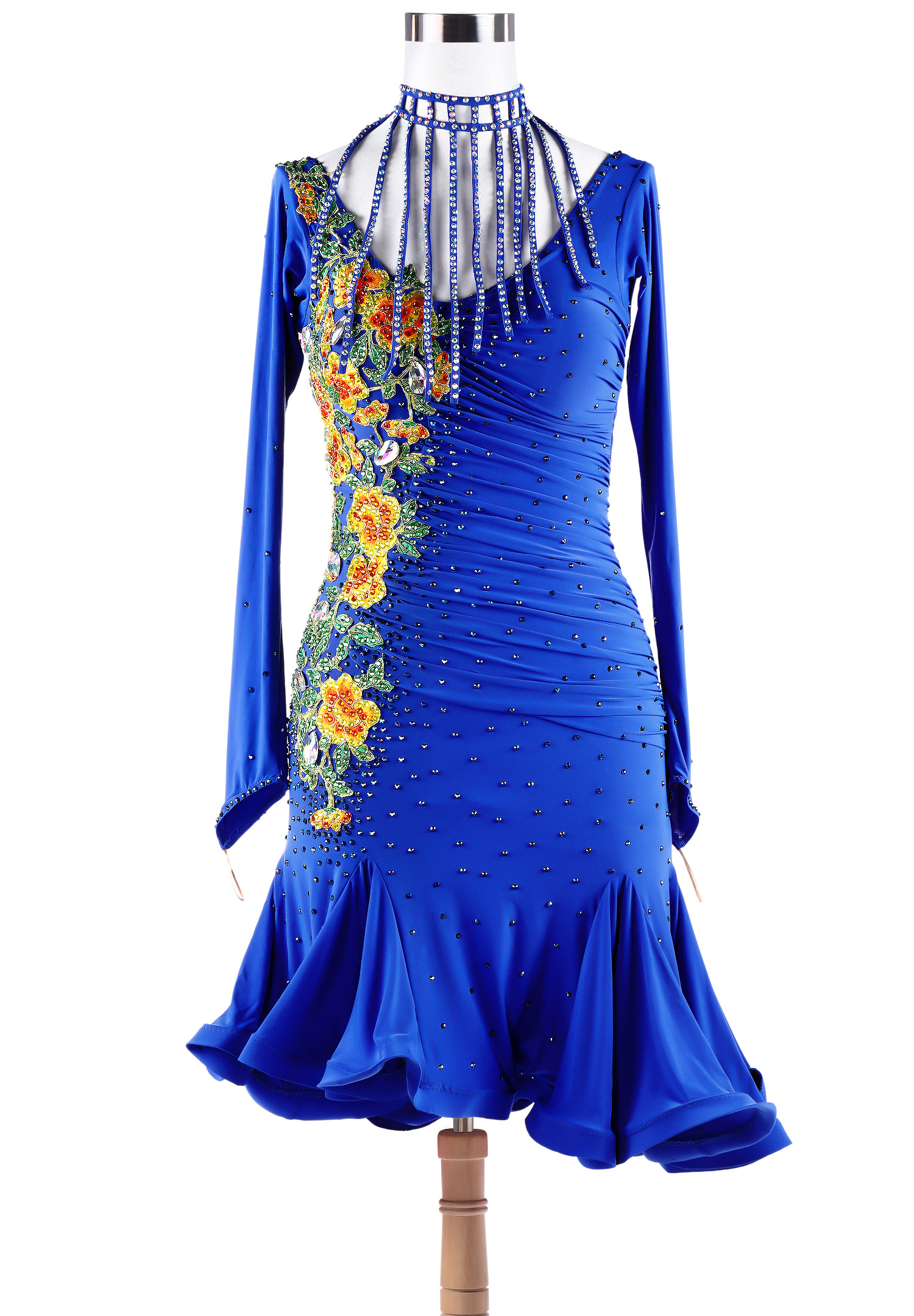 Gorgeous Sunflower Applique Ruched Latin Competition Dress VN-L5239