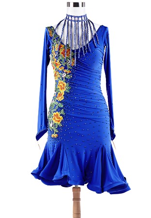 Gorgeous Sunflower Applique Ruched Latin Competition Dress L5239