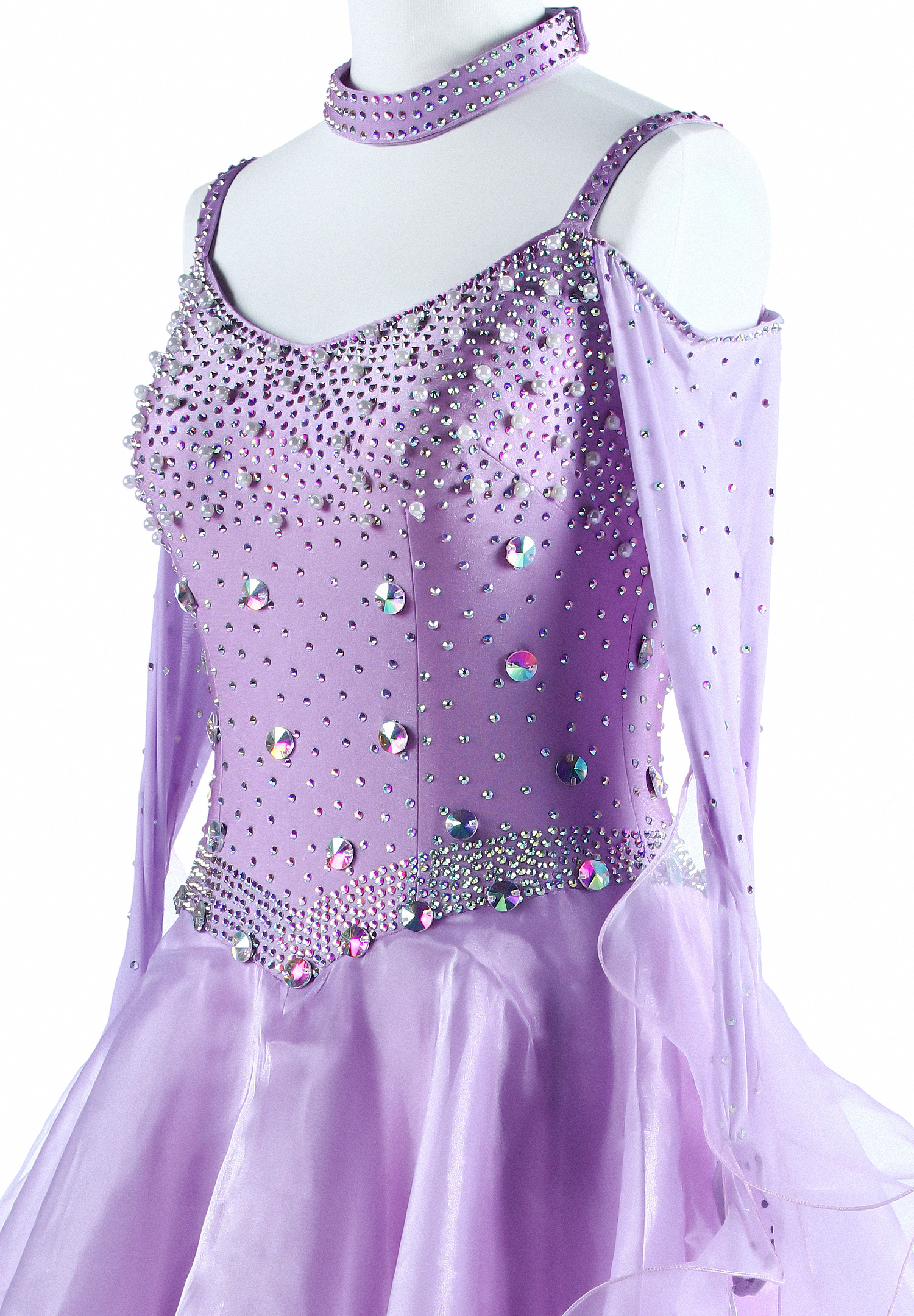 Graceful Pearl Accents Ballroom Dance Performance Dress A5336