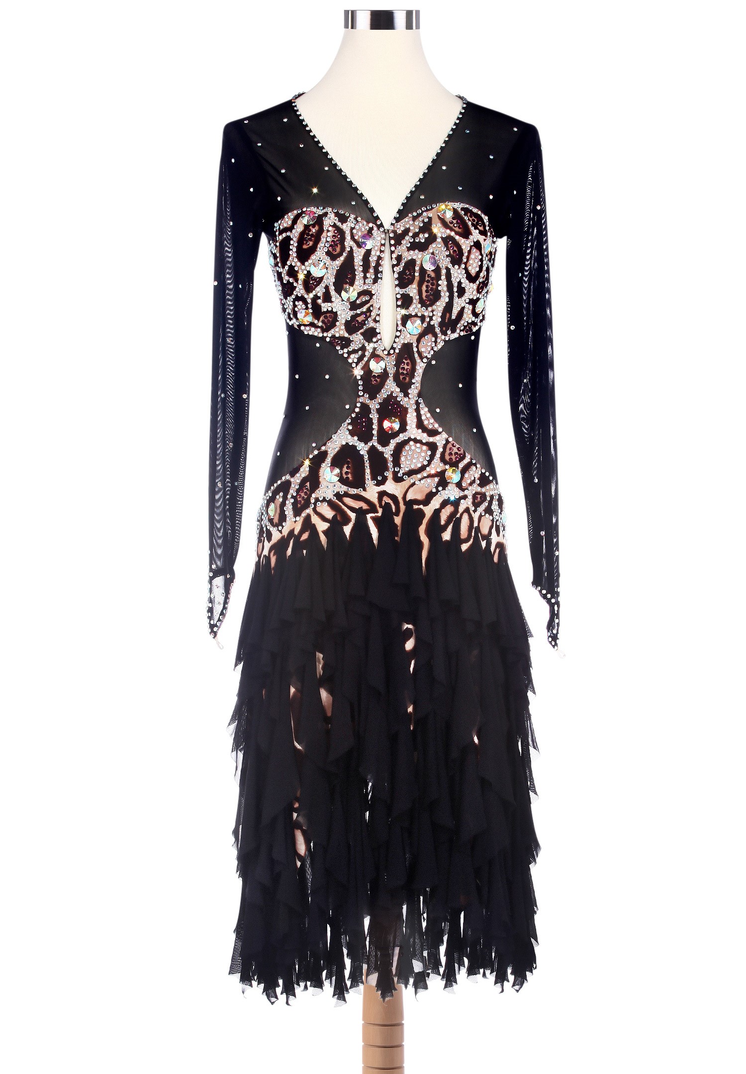 Leopard Split Frill Sheer Back Latin Dance Competition Dress L5221 ...