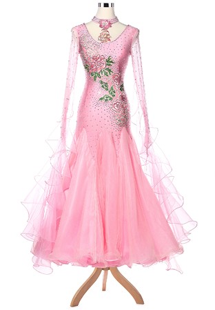 Luxury Peony Embroidered Ballroom Dance Competition Dress VN-A5141