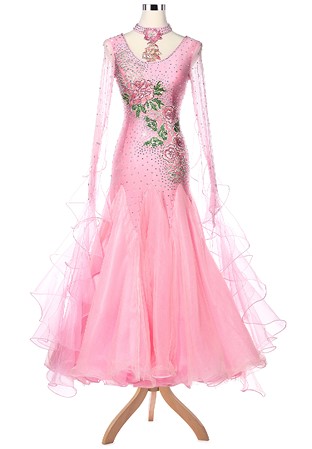 Luxury Peony Embroidered Ballroom Dance Competition Dress A5141