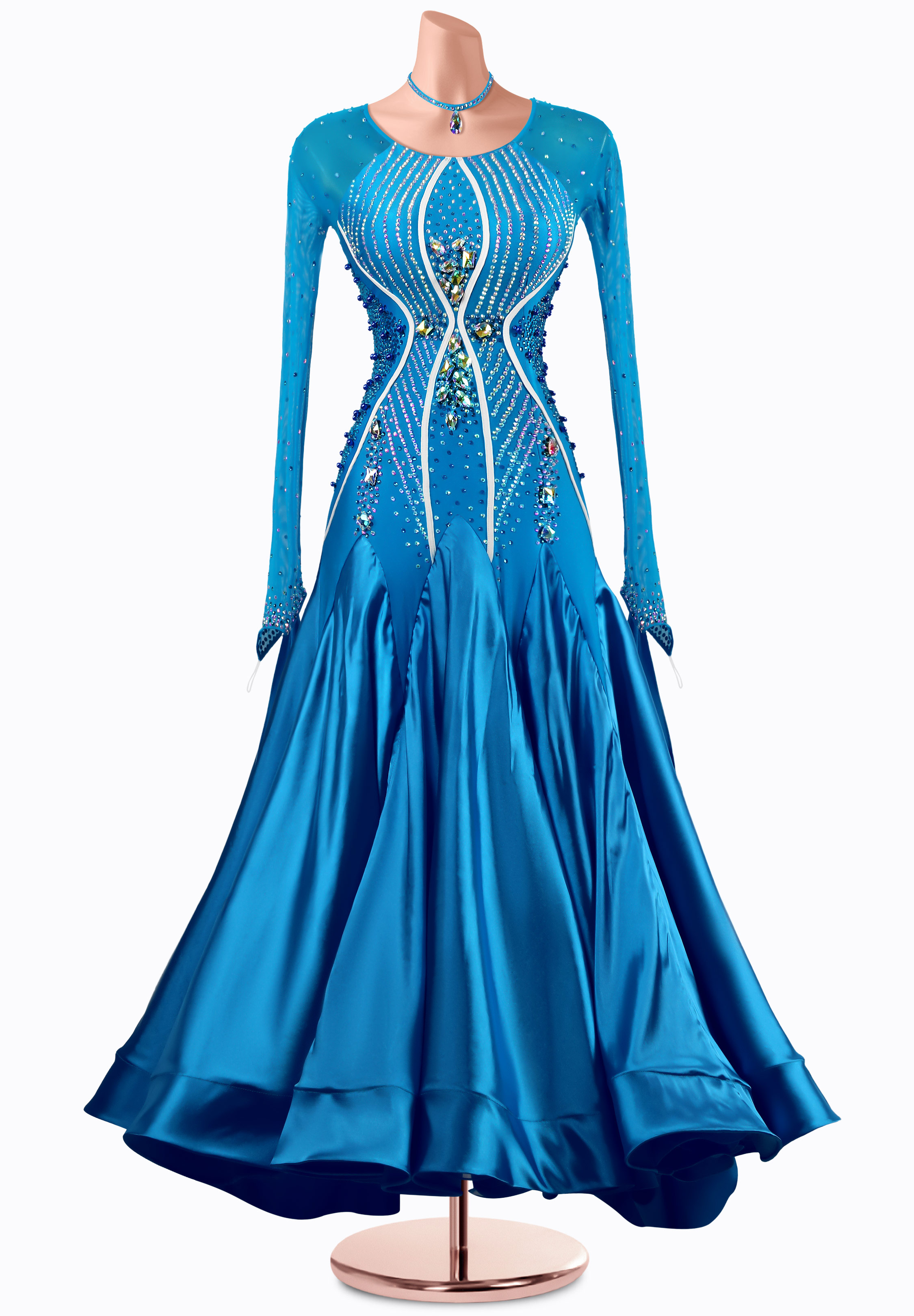 Aqua Satin Ballroom Gown MQ-B413