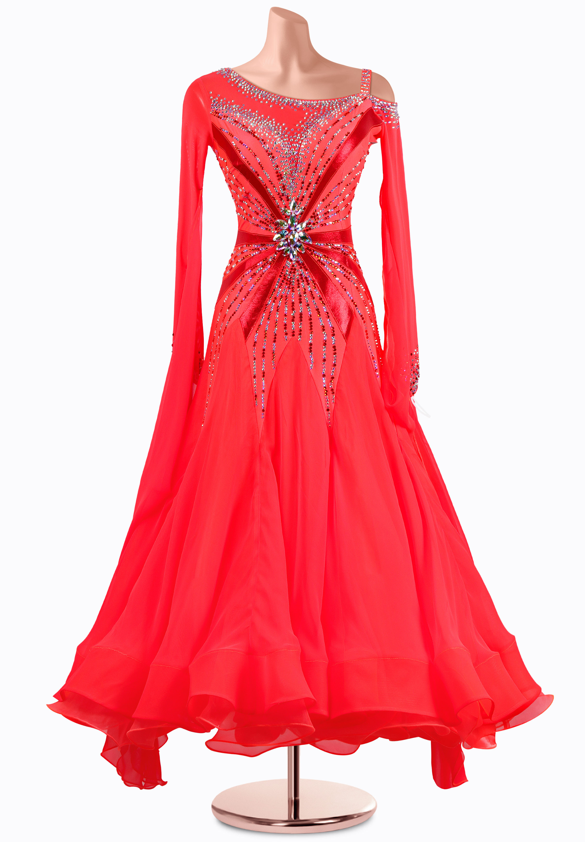 Coral Burst Ballroom Gown MQ-B423