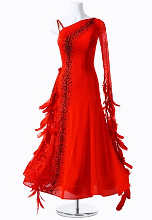 Oblique Feathered Ballroom Gown MFB0139
