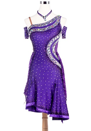 Oblique Shoulder Sparkle Edge Latin Rhythm Dance Dress VN-L5201