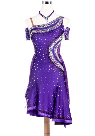 Oblique Shoulder Sparkle Edge Latin Rhythm Dance Dress L5201