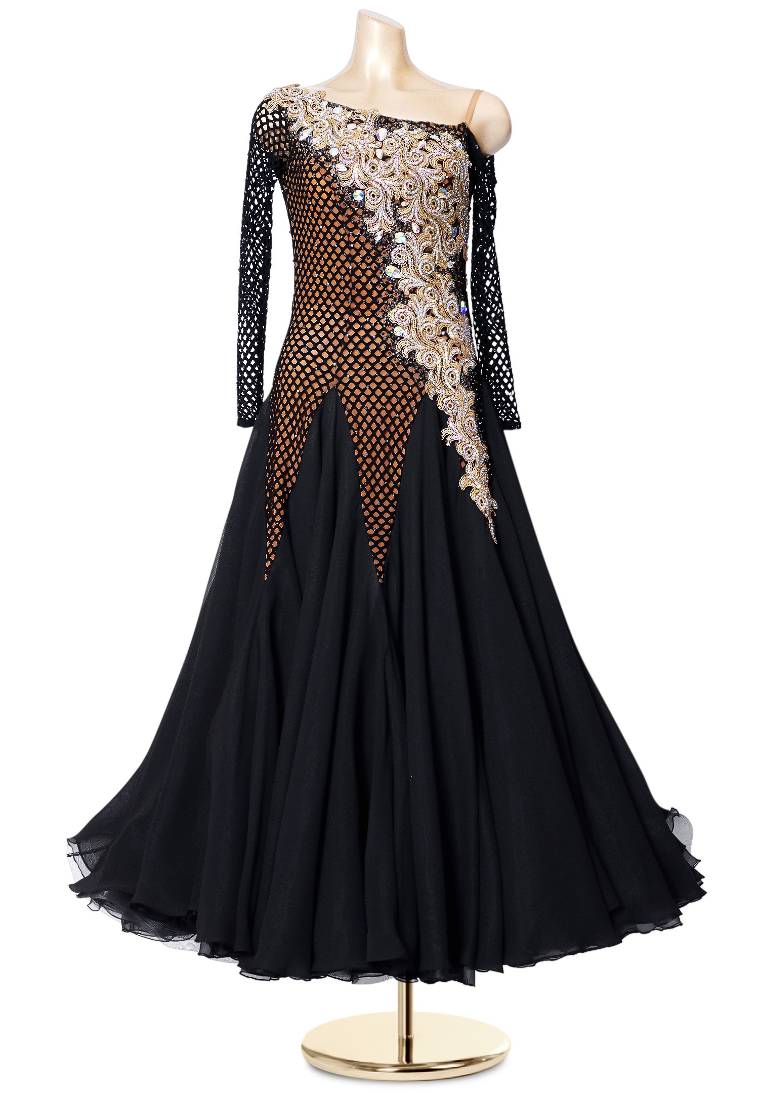 Ornate Embroidery Fishnet Ballroom Gown PCWB19050 | DanceShopper