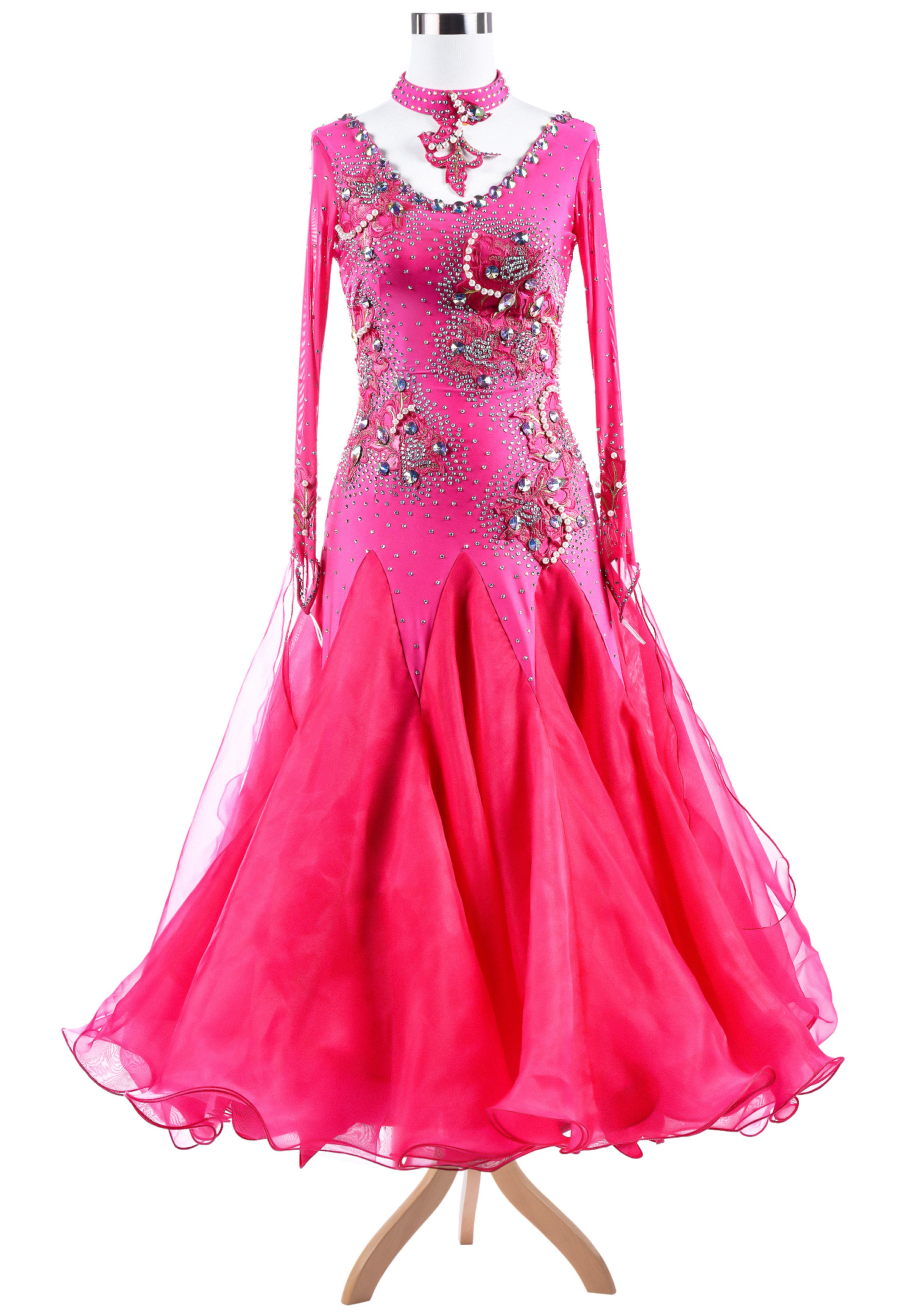 Pearl Rose Embroidered Ballroom Competition Dress VN-A5290