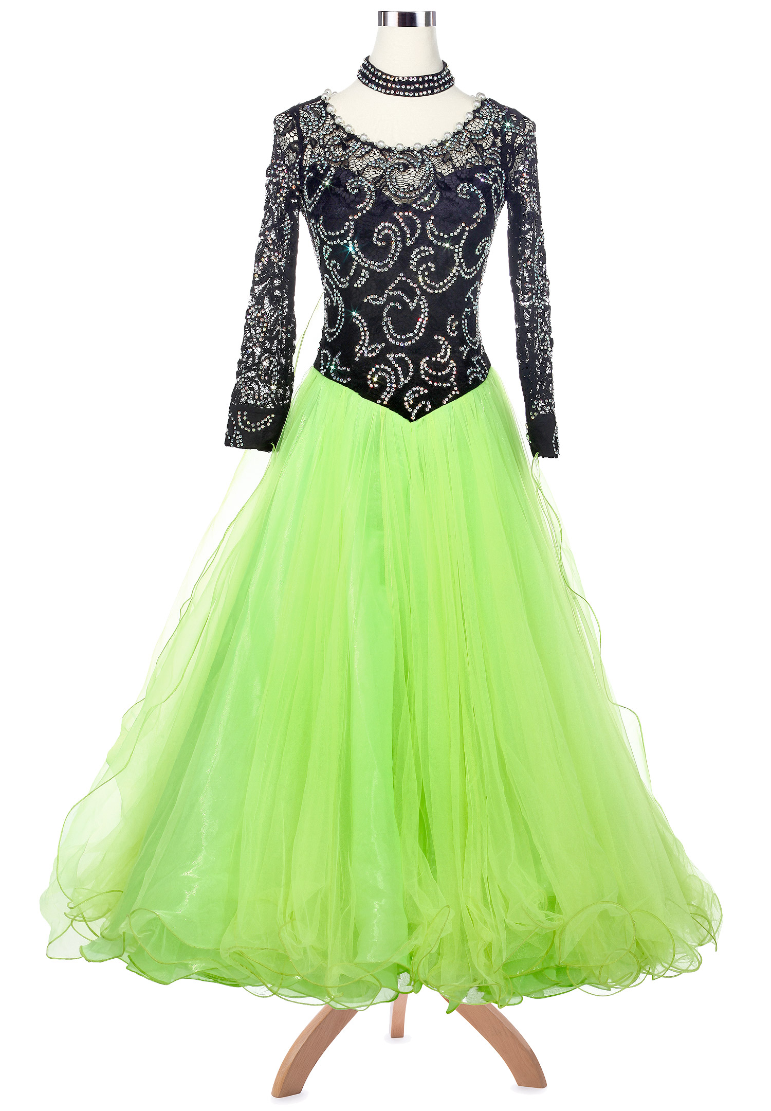 Pearly Lace Swirling Glitter Ballroom Competition Dress VN-A5171