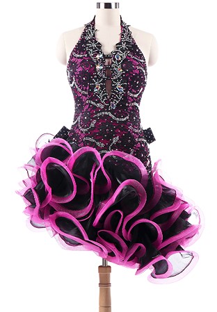 Plunging Floral Lace Ruffled Latin Dance Competition Dress VN-L5237