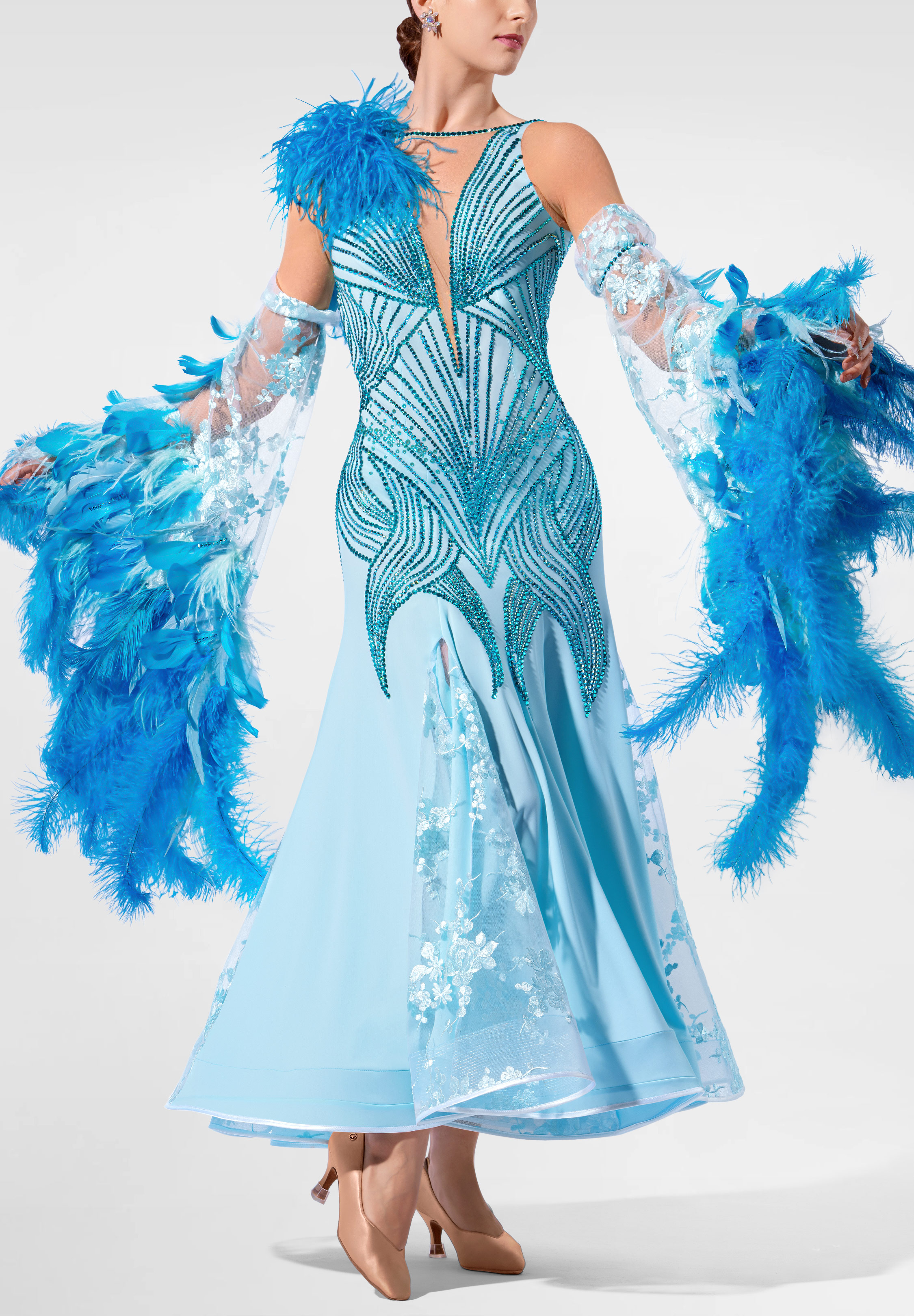 Frosted Plume Ballroom Gown RS-B250049