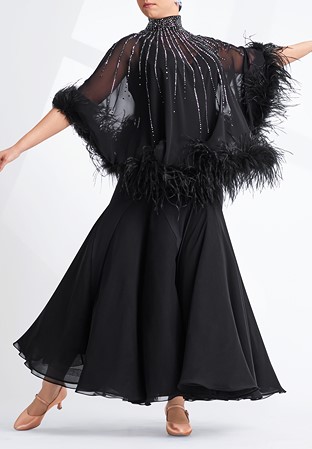 Rhinestone Feather Cape Ballroom Gown PCWB21188