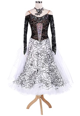 Rose Lace Patchwork Ballroom Dance Competition Dress A5231