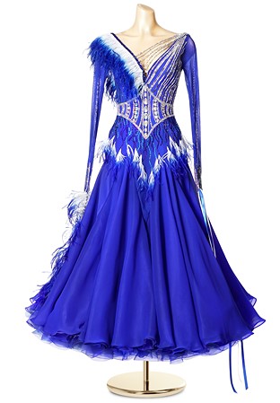 Royal Feather Crystal Line Ballroom Dress PCWB19047