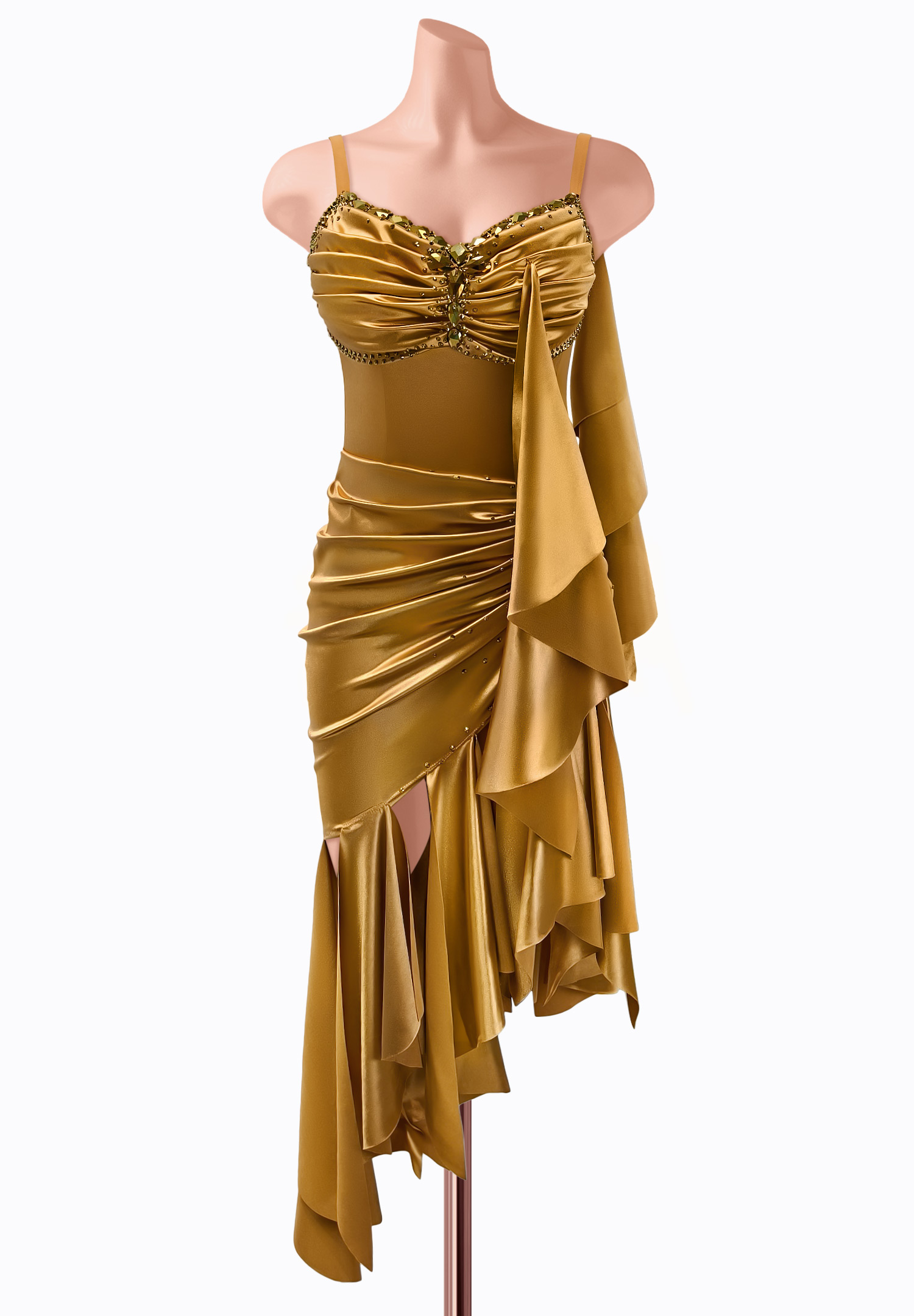 Ruched Metallic Latin Dress AM-L3794