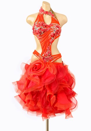 Ruched Rose Latin Dress ADL2925