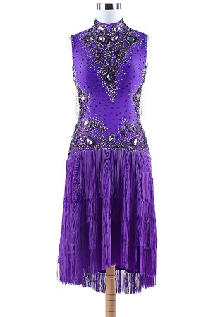Sassy Applique Beaded Fringe Latin Rhythm Competition Dress L5267