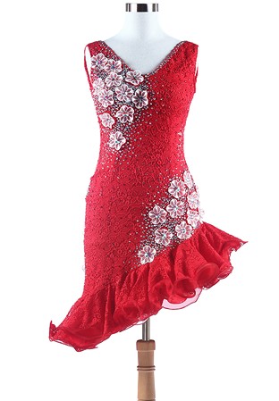 Seductive Flower Embellished Lace Latin Performance Costume L5279