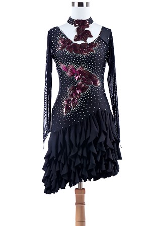 Sequin Applique Frilly Edge Latin Competition Dance Dress VN-L5256