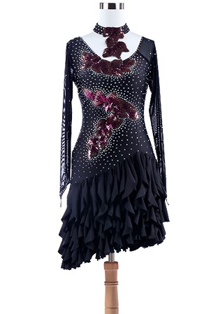 Sequin Applique Frilly Edge Latin Competition Dance Dress L5256