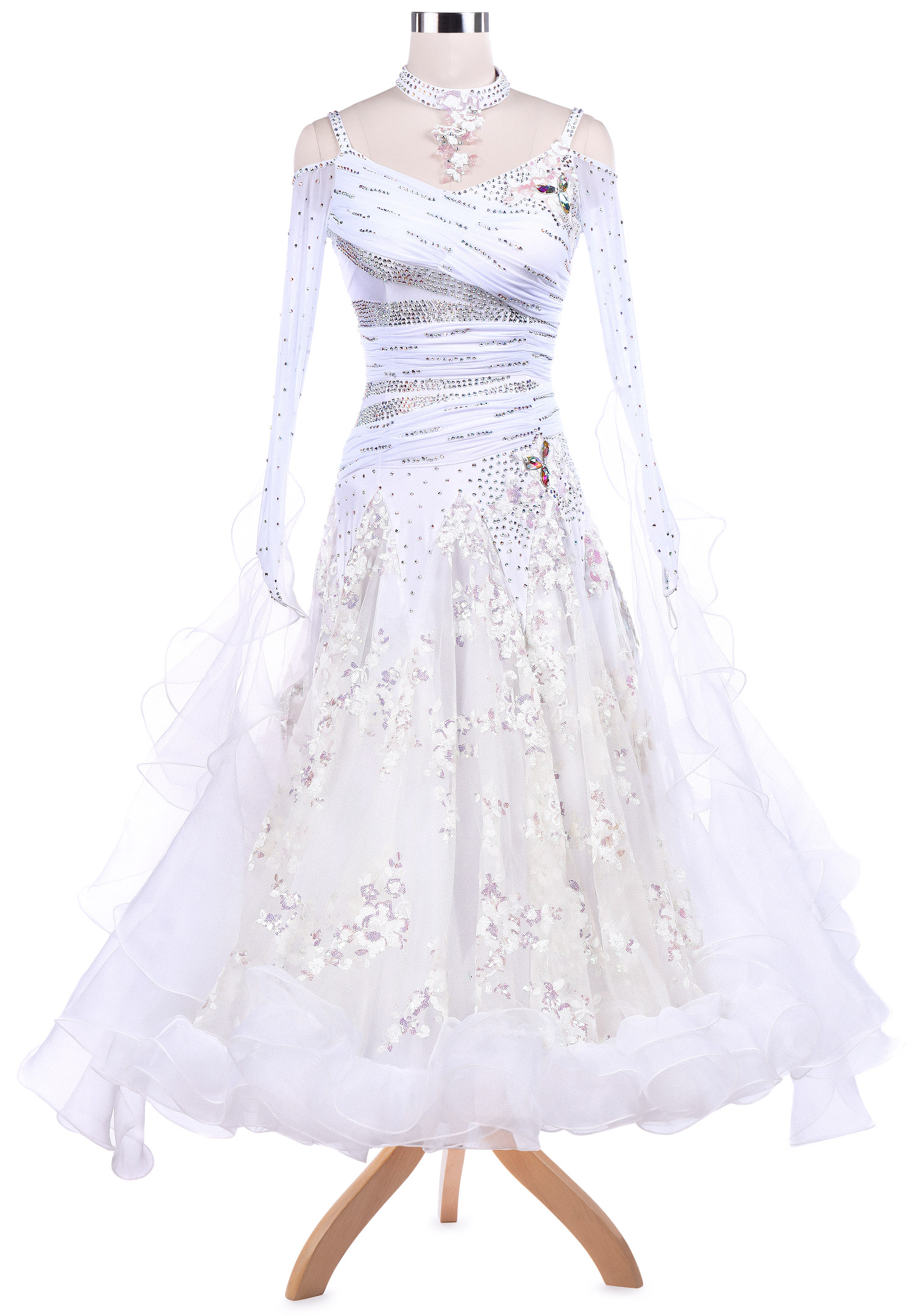 Sequin Floral Embroidery Ruched Ballroom Competition Dress VN-A5250