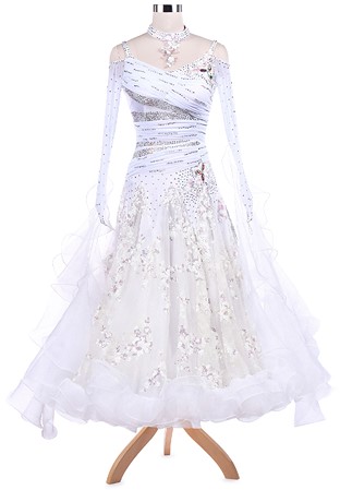 Sequin Floral Embroidery Ruched Ballroom Competition Dress A5250