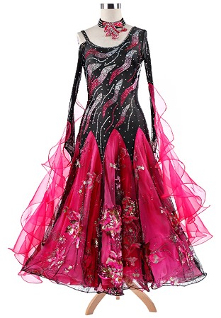 Sequin Flowery Embroidered Swirling Sparkle Ballroom Competition Dress A5265