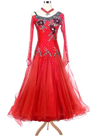 Sequin Leaf Floral Applique Ballroom Competition Dress VN-A5174