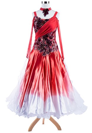 Sequined Poppy Love Motif Ballroom Competition Dress A5294