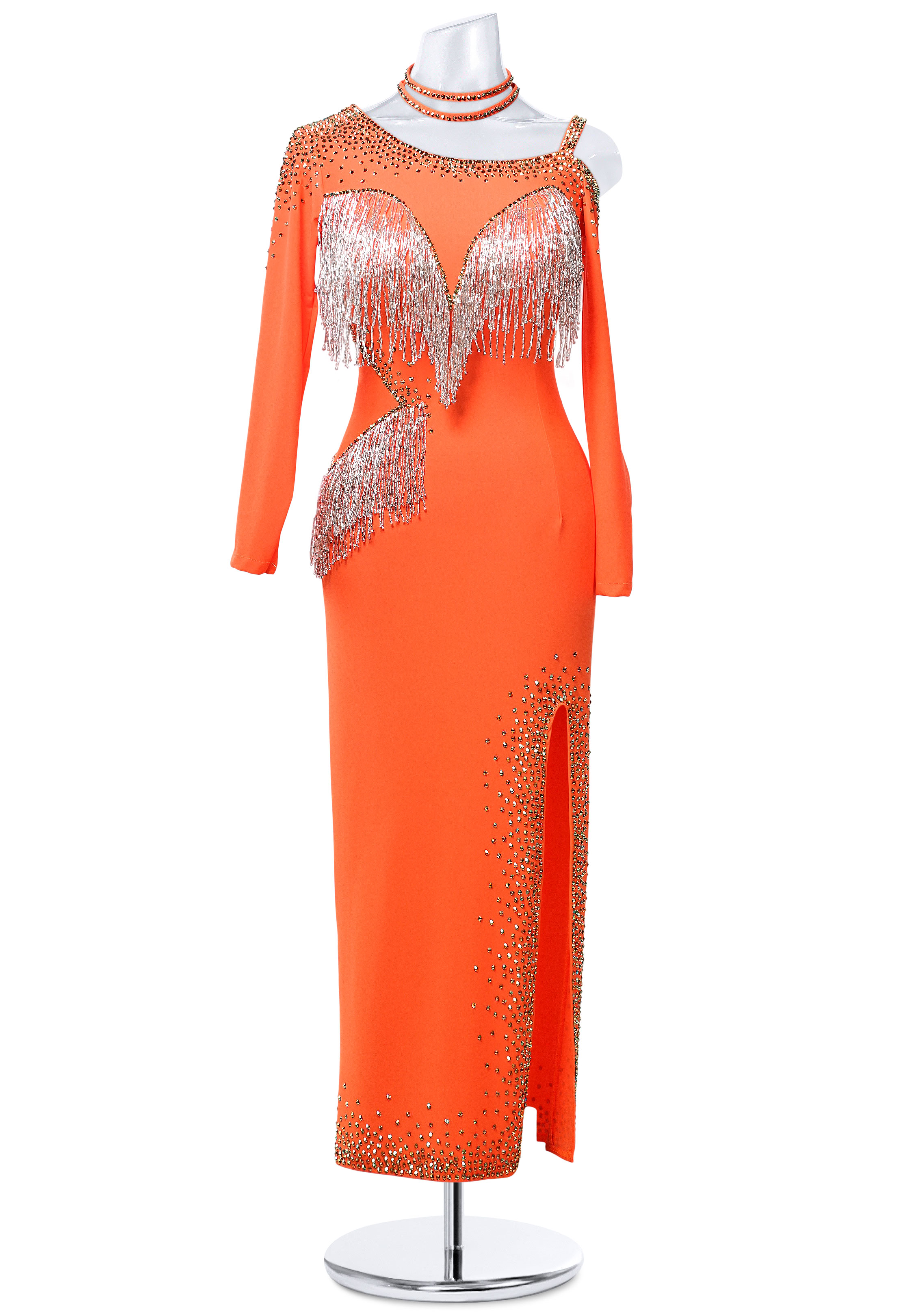 Sexy Slit Beaded Latin Dress MQ-L269