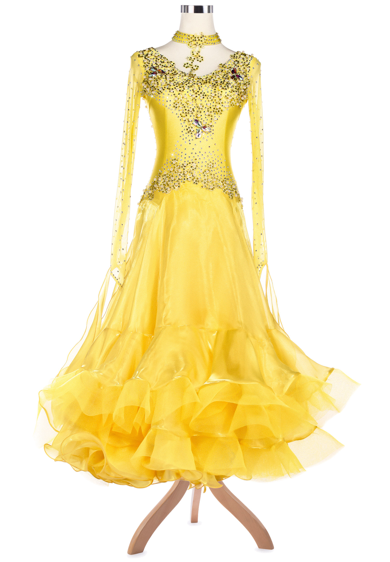 Shining Crystal Pearl Applique Ballroom Competition Dress VN-A5192