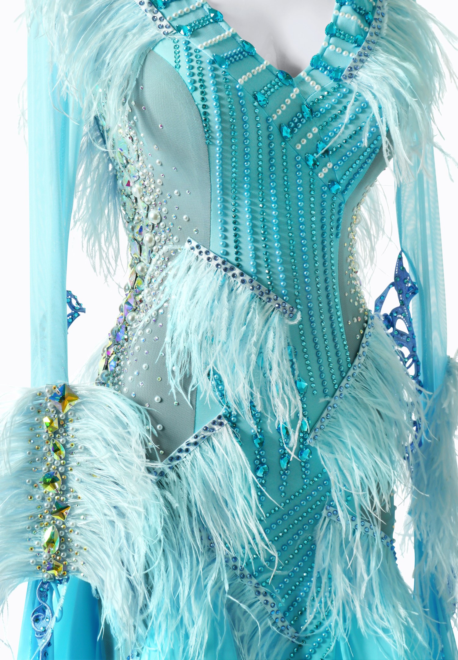 Luxury Ostrich Feather Ballroom Gown MQB240